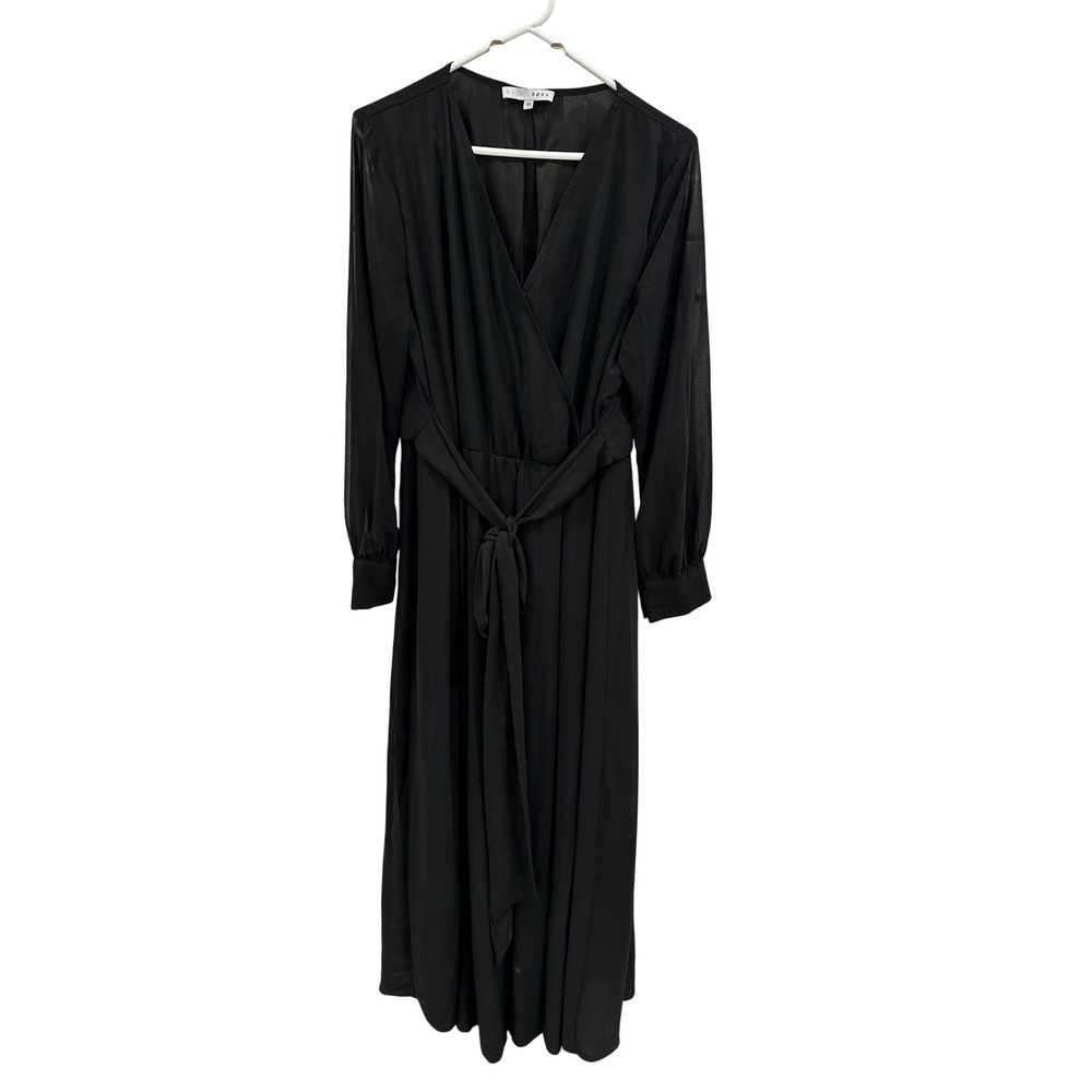 Baltic‎ Born Black Wrap Maxi Dress Long Sheer Sleeve Gold Button Cuff 1X